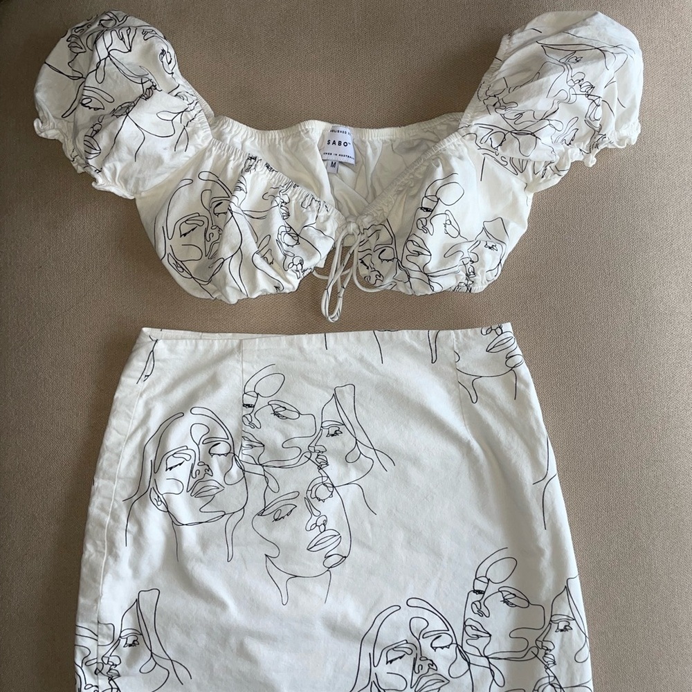 Sabo Skirt White Crop Top and Skirt Set